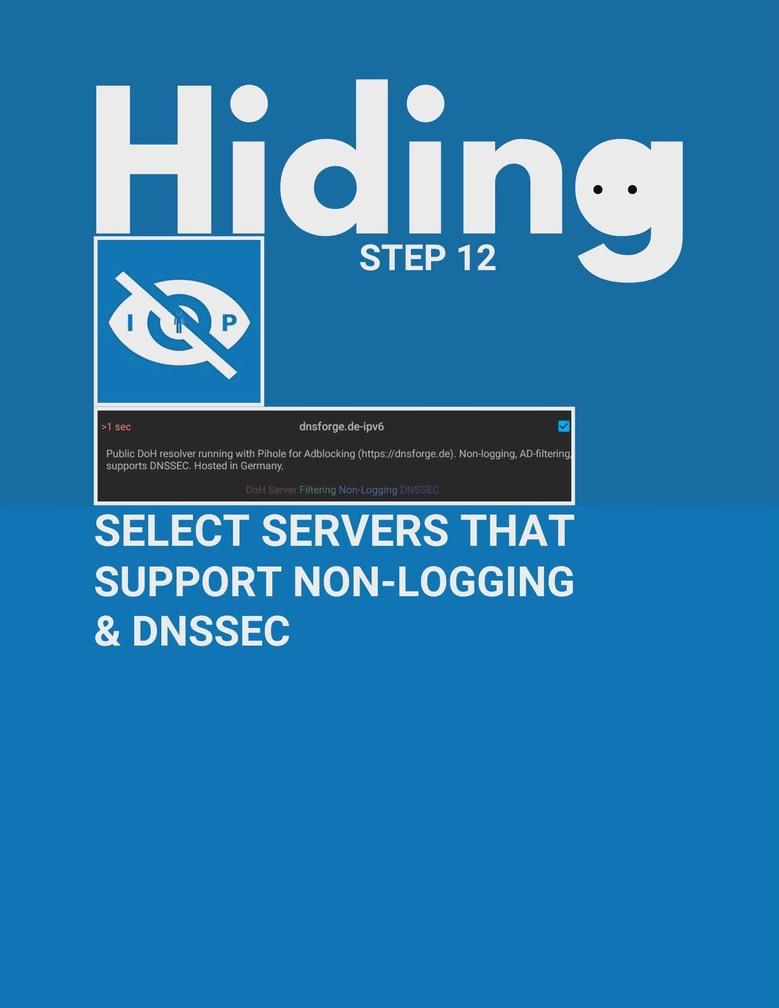 Hiding step 12: Select servers that support non-logging & DNSSEC